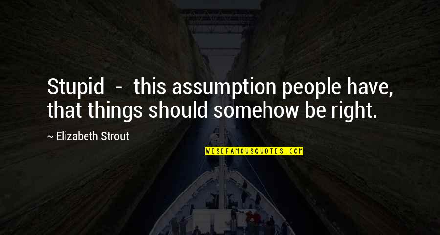 Stupid Things In Life Quotes By Elizabeth Strout: Stupid - this assumption people have, that things Stupid Things In Life Quotes By Elizabeth Strout: Stupid - this assumption people have, that things