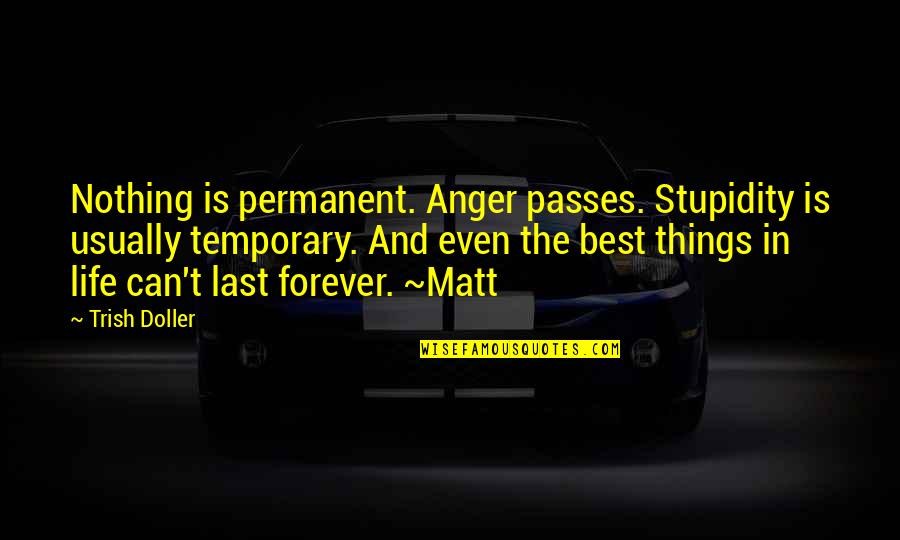 Stupidity And Quotes By Trish Doller: Nothing is permanent. Anger passes. Stupidity is usually