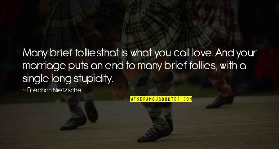 Stupidity In Love Quotes By Friedrich Nietzsche: Many brief folliesthat is what you call love.