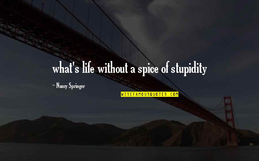 Stupidity's Quotes By Nancy Springer: what's life without a spice of stupidity