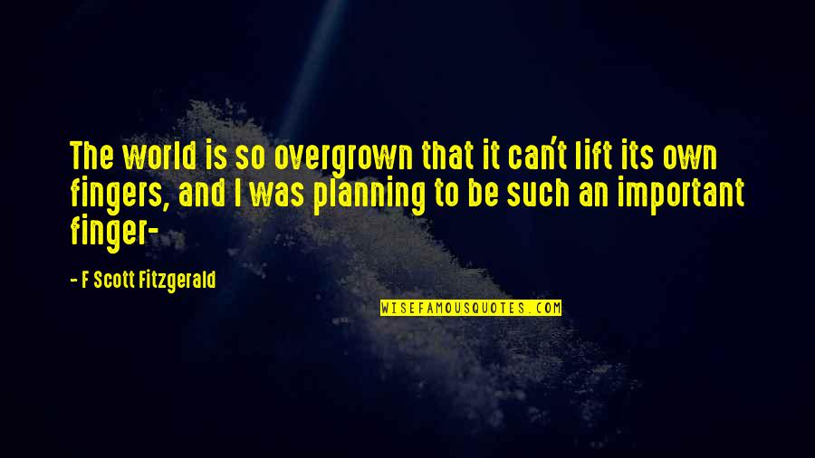 Sturgell Origin Quotes By F Scott Fitzgerald: The world is so overgrown that it can't Sturgell Origin Quotes By F Scott Fitzgerald: The world is so overgrown that it can't