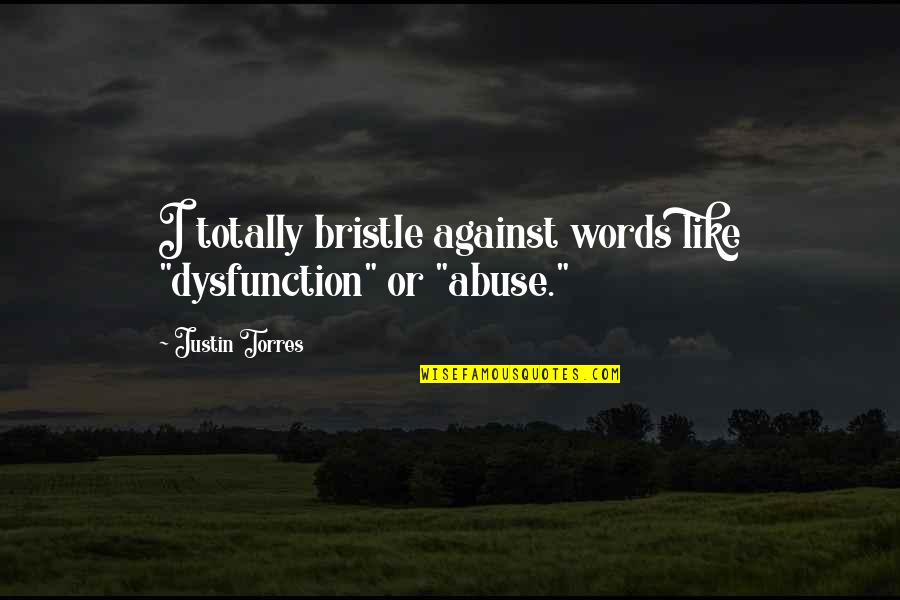 Stutterer Quotes By Justin Torres: I totally bristle against words like "dysfunction" or