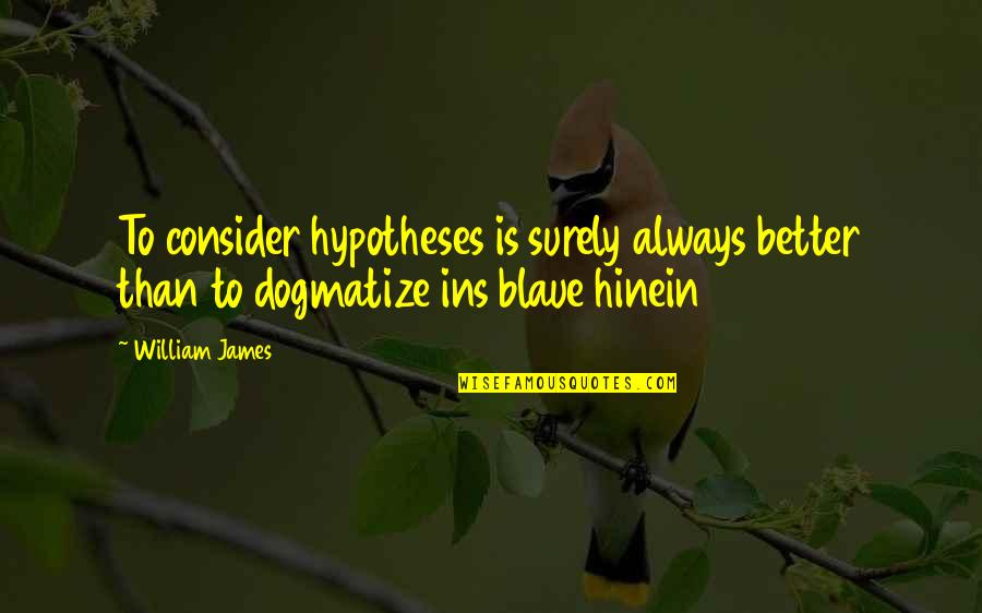 Subjectivated Quotes By William James: To consider hypotheses is surely always better than