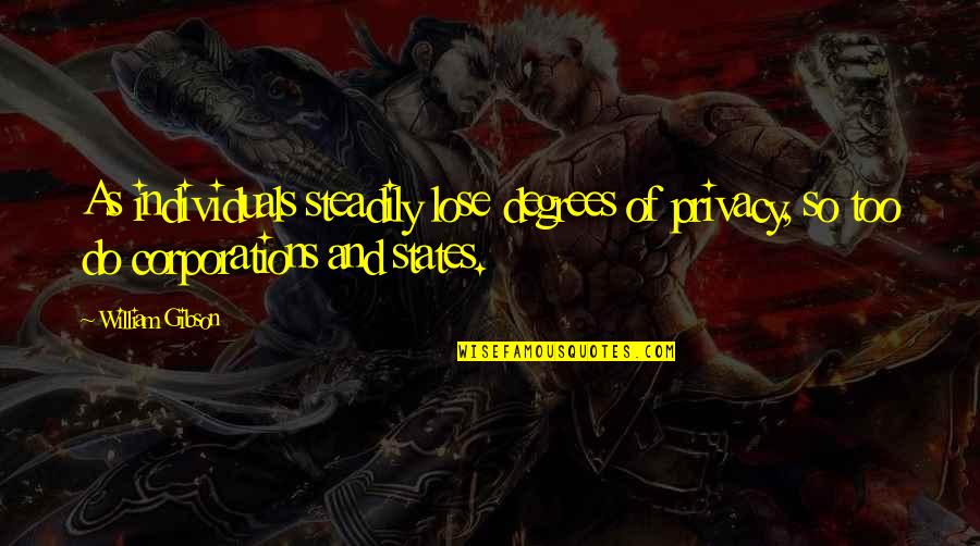 Sublimeinsights Quotes By William Gibson: As individuals steadily lose degrees of privacy, so Sublimeinsights Quotes By William Gibson: As individuals steadily lose degrees of privacy, so