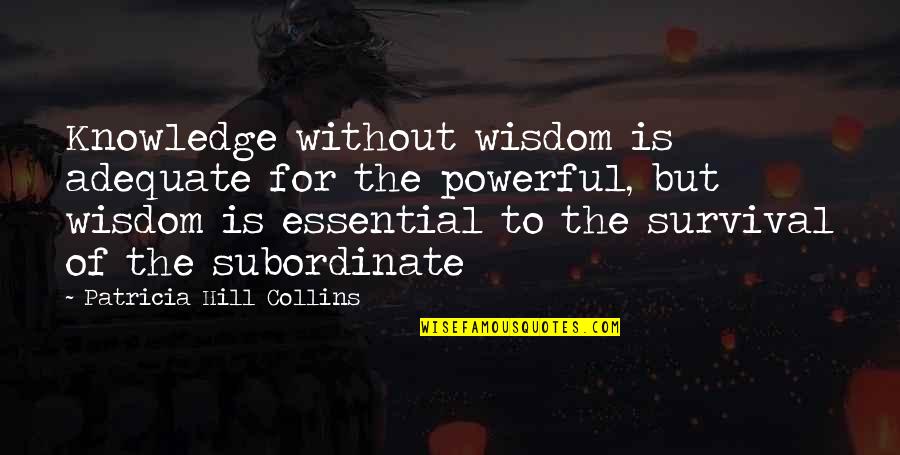Subordinate Quotes By Patricia Hill Collins: Knowledge without wisdom is adequate for the powerful, Subordinate Quotes By Patricia Hill Collins: Knowledge without wisdom is adequate for the powerful,