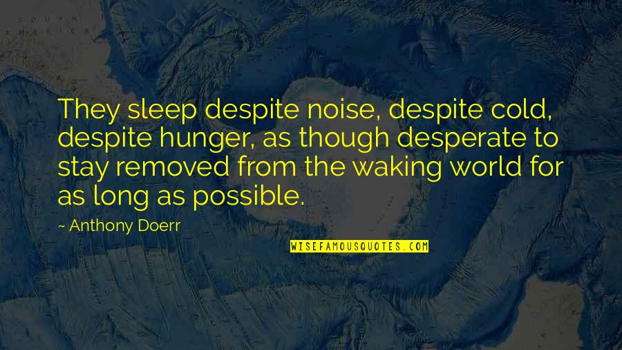 Subsystem Example Quotes By Anthony Doerr: They sleep despite noise, despite cold, despite hunger, Subsystem Example Quotes By Anthony Doerr: They sleep despite noise, despite cold, despite hunger,