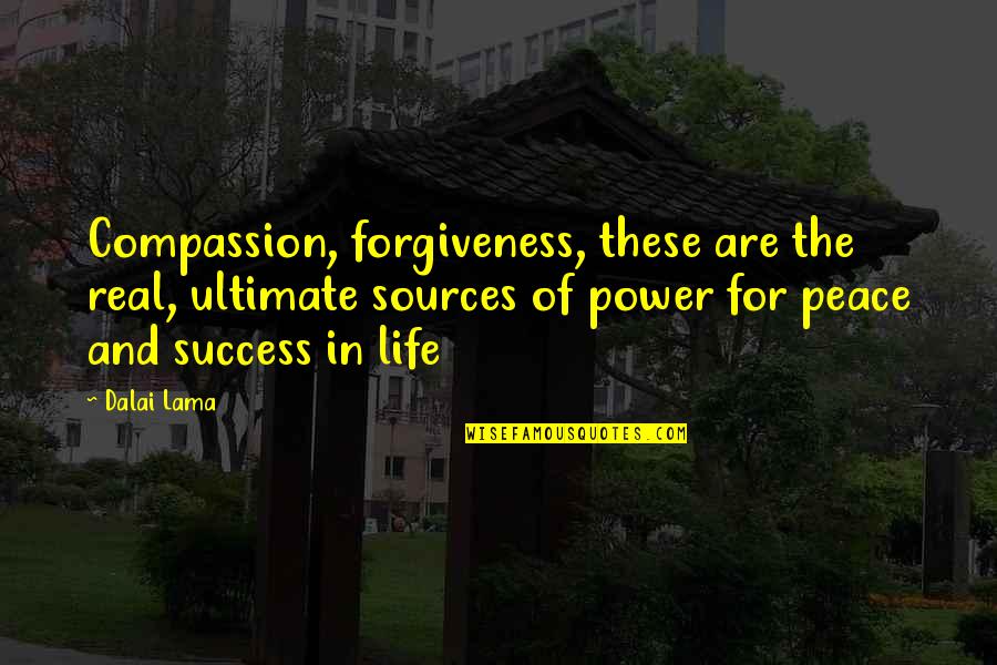 Success In Real Life Quotes By Dalai Lama: Compassion, forgiveness, these are the real, ultimate sources