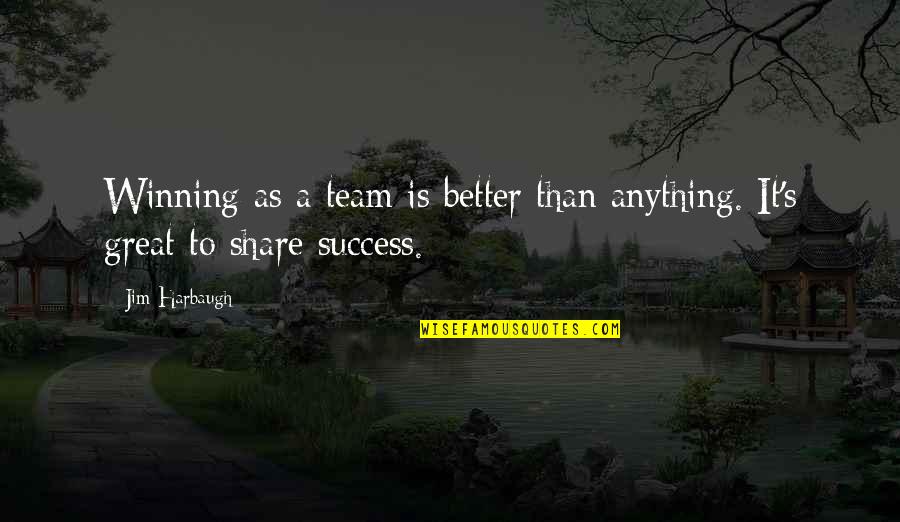 Success In Sports Quotes By Jim Harbaugh: Winning as a team is better than anything.