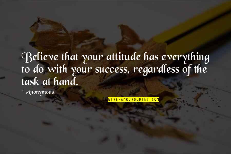 Success Is In Your Hand Quotes By Anonymous: Believe that your attitude has everything to do
