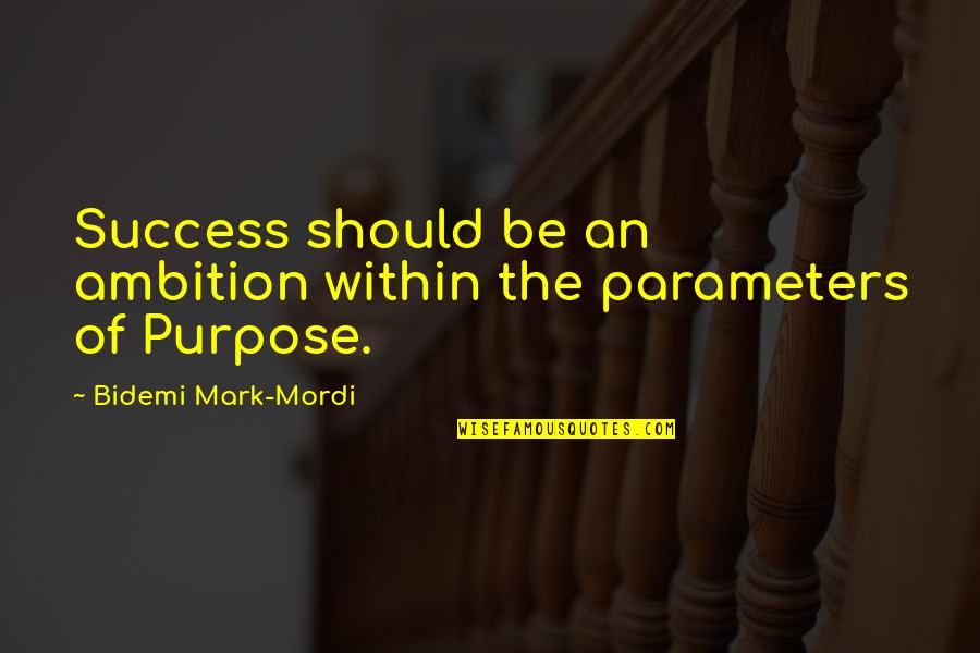 Success Purpose Quotes By Bidemi Mark-Mordi: Success should be an ambition within the parameters