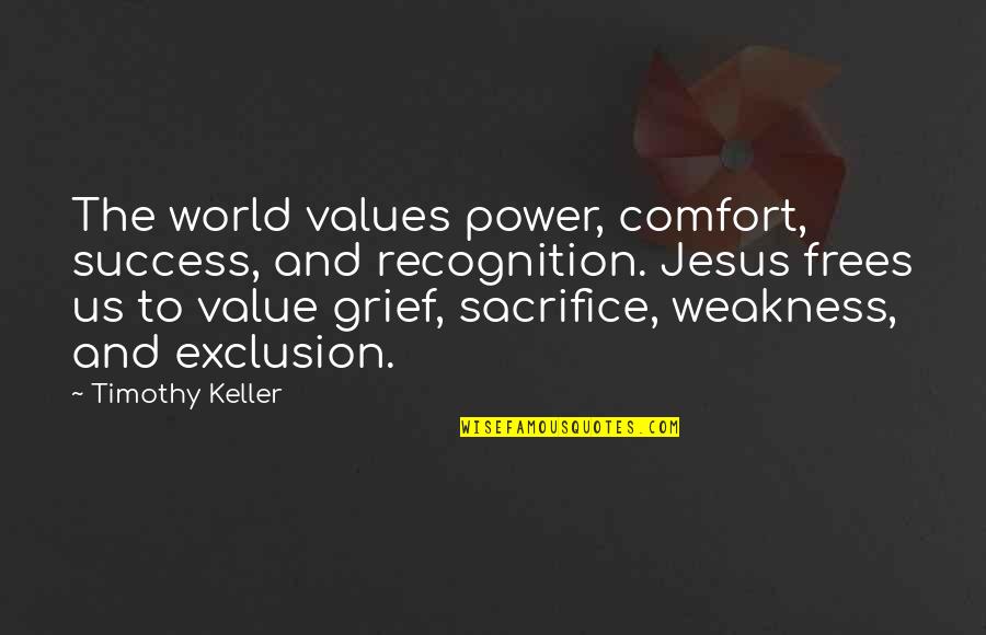 Success Sacrifice Quotes By Timothy Keller: The world values power, comfort, success, and recognition.