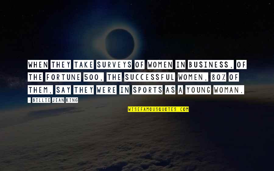 Successful Business Woman Quotes By Billie Jean King: When they take surveys of women in business,