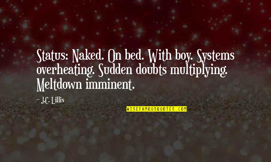 Sudden Quotes By J.C. Lillis: Status: Naked. On bed. With boy. Systems overheating.