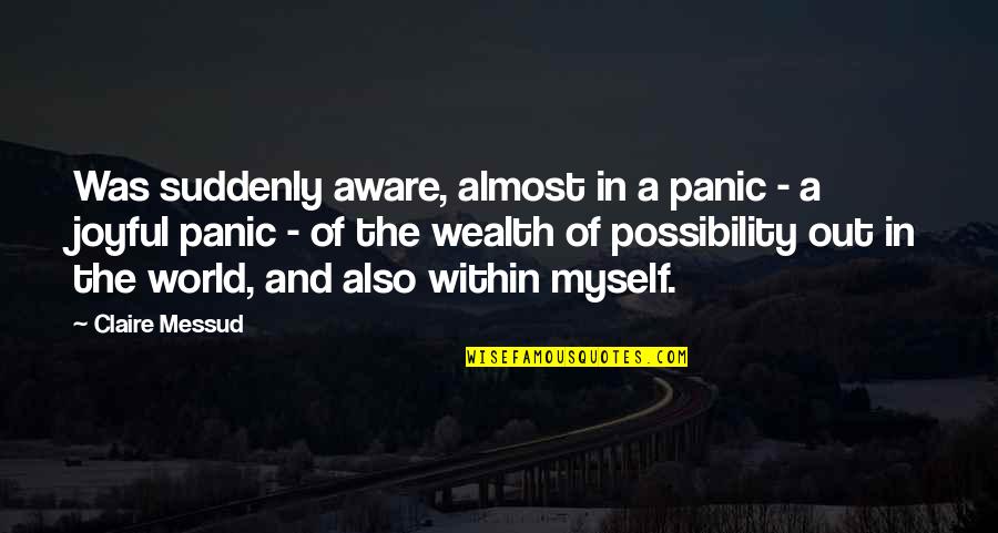 Suddenly Quotes By Claire Messud: Was suddenly aware, almost in a panic -