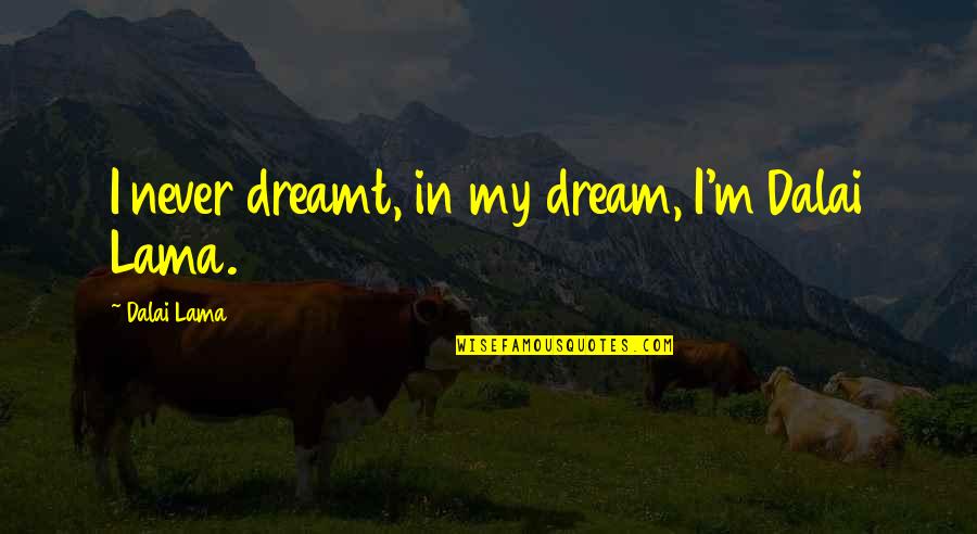 Suddy Mubarak Quotes By Dalai Lama: I never dreamt, in my dream, I'm Dalai Suddy Mubarak Quotes By Dalai Lama: I never dreamt, in my dream, I'm Dalai
