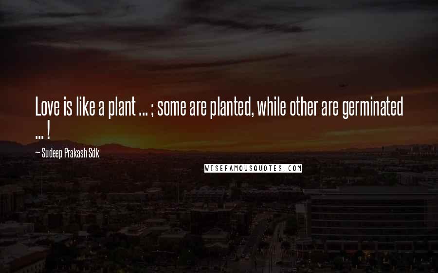 Sudeep Prakash Sdk quotes: Love is like a plant ... ; some are planted, while other are germinated ... !