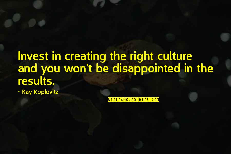 Sudhish Chimaladinne Quotes By Kay Koplovitz: Invest in creating the right culture and you