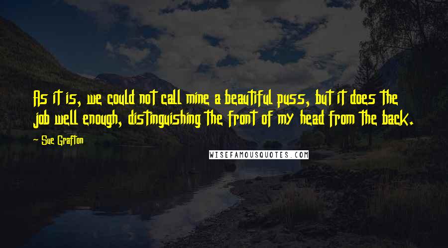 Sue Grafton quotes: As it is, we could not call mine a beautiful puss, but it does the job well enough, distinguishing the front of my head from the back. Sue Grafton quotes: As it is, we could not call mine a beautiful puss, but it does the job well enough, distinguishing the front of my head from the back.
