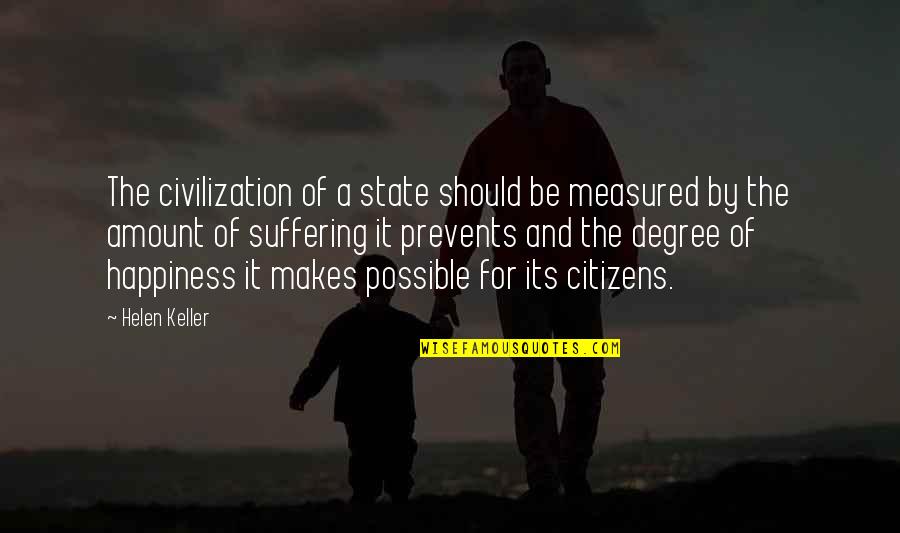 Suffering And Happiness Quotes By Helen Keller: The civilization of a state should be measured