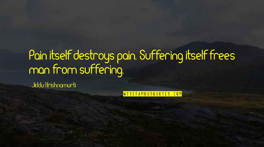 Suffering From Pain Quotes By Jiddu Krishnamurti: Pain itself destroys pain. Suffering itself frees man
