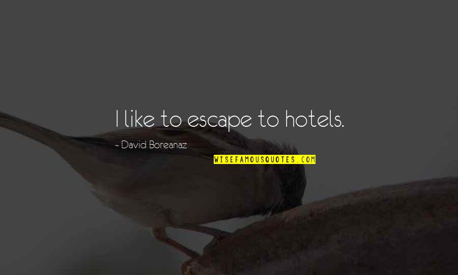 Suicide Thesis Quotes By David Boreanaz: I like to escape to hotels. Suicide Thesis Quotes By David Boreanaz: I like to escape to hotels.