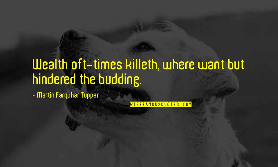 Sukeltajantauti Quotes By Martin Farquhar Tupper: Wealth oft-times killeth, where want but hindered the Sukeltajantauti Quotes By Martin Farquhar Tupper: Wealth oft-times killeth, where want but hindered the