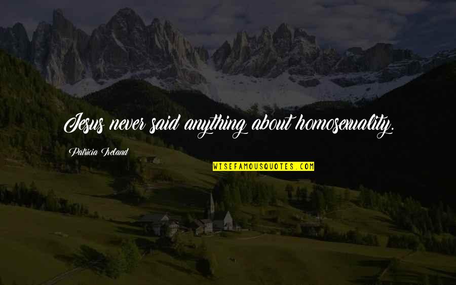 Sulaco Aliens Quotes By Patricia Ireland: Jesus never said anything about homosexuality. Sulaco Aliens Quotes By Patricia Ireland: Jesus never said anything about homosexuality.