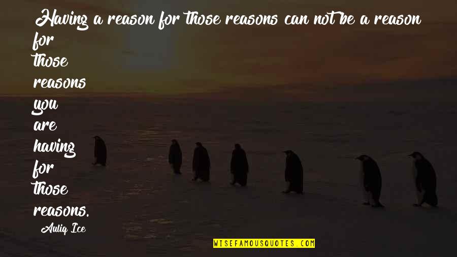 Sullivans's Quotes By Auliq Ice: Having a reason for those reasons can not