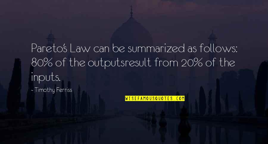 Summarized Quotes By Timothy Ferriss: Pareto's Law can be summarized as follows: 80%