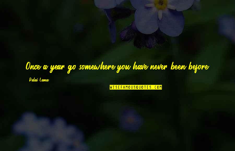 Summer Adventures Quotes By Dalai Lama: Once a year go somewhere you have never Summer Adventures Quotes By Dalai Lama: Once a year go somewhere you have never