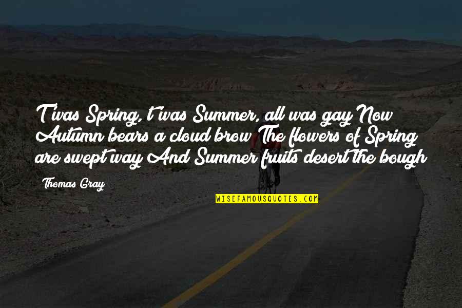 Summer And Flowers Quotes By Thomas Gray: T'was Spring, t'was Summer, all was gay Now Summer And Flowers Quotes By Thomas Gray: T'was Spring, t'was Summer, all was gay Now