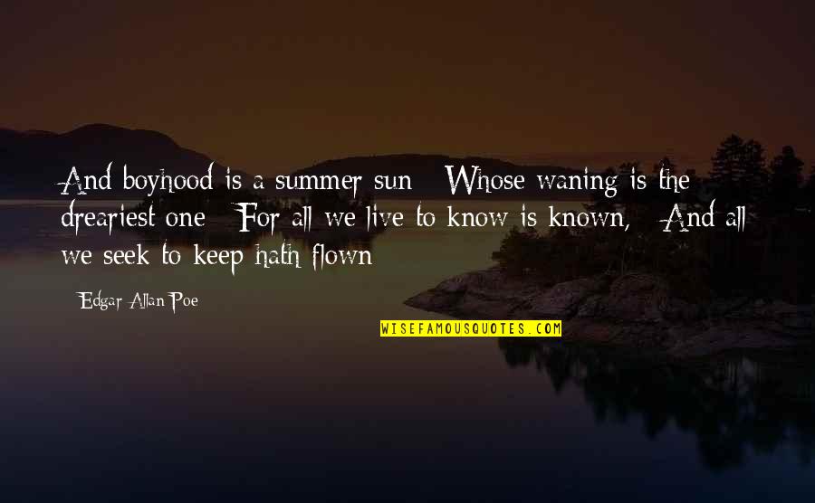 Summer And Quotes By Edgar Allan Poe: And boyhood is a summer sun / Whose