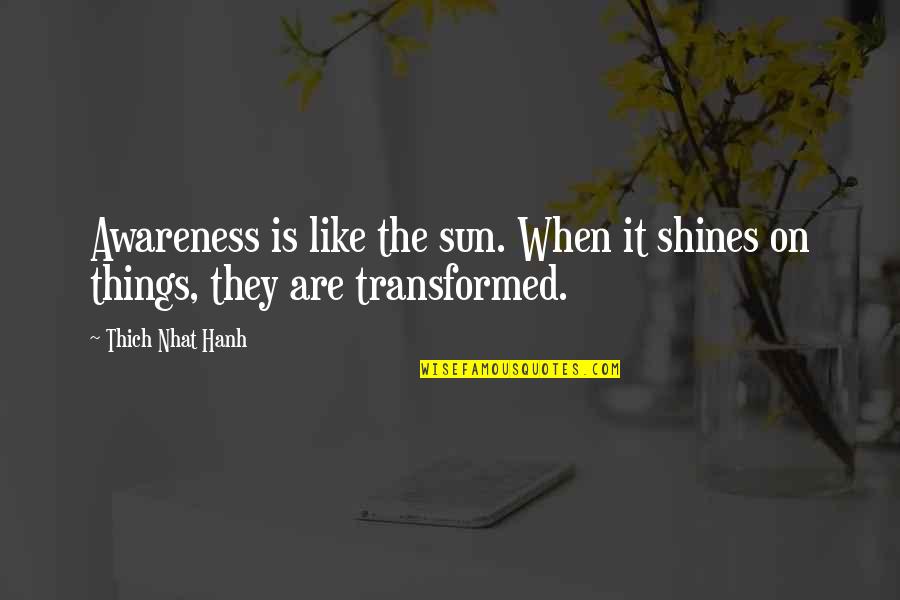 Sun Shines Quotes By Thich Nhat Hanh: Awareness is like the sun. When it shines
