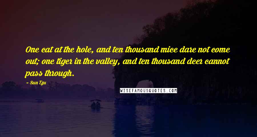 Sun Tzu quotes: One cat at the hole, and ten thousand mice dare not come out; one tiger in the valley, and ten thousand deer cannot pass through.