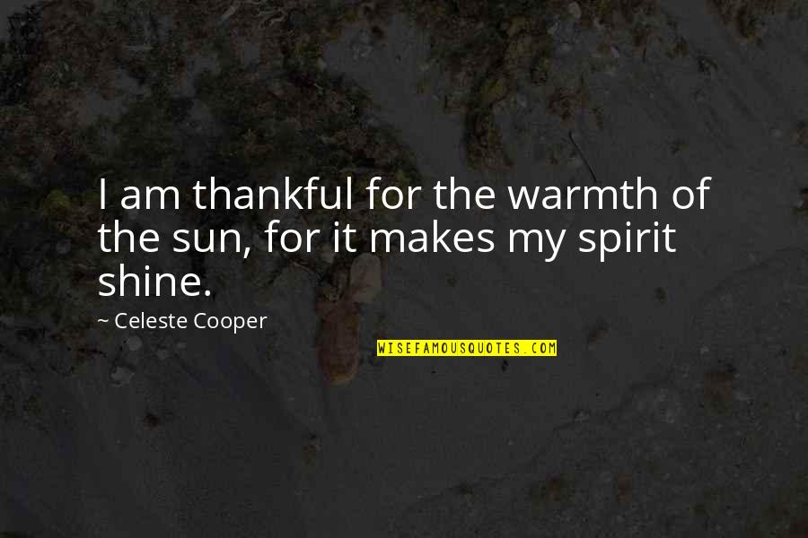 Sun Warmth Quotes By Celeste Cooper: I am thankful for the warmth of the