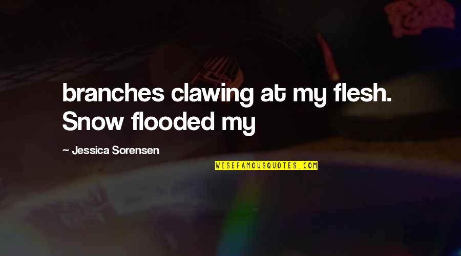 Sunburnt Feet Quotes By Jessica Sorensen: branches clawing at my flesh. Snow flooded my