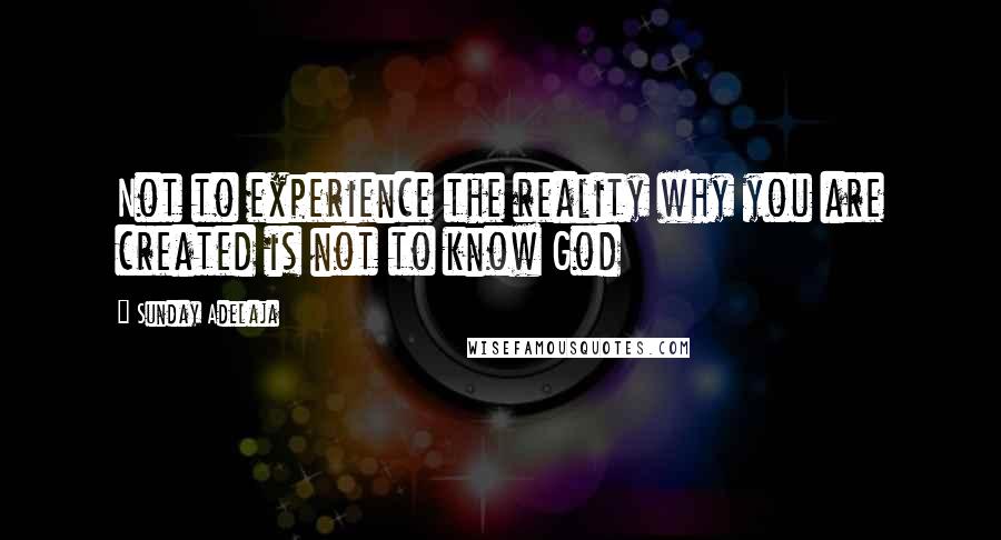 Sunday Adelaja quotes: Not to experience the reality why you are created is not to know God