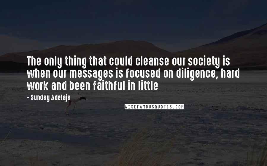 Sunday Adelaja quotes: The only thing that could cleanse our society is when our messages is focused on diligence, hard work and been faithful in little