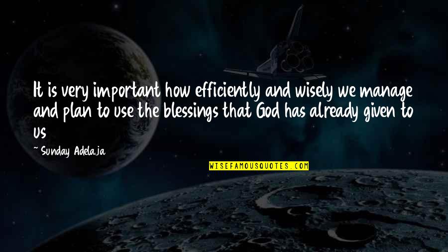 Sunday's Blessings Quotes By Sunday Adelaja: It is very important how efficiently and wisely
