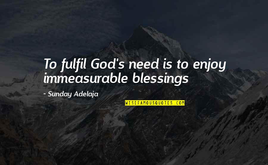 Sunday's Blessings Quotes By Sunday Adelaja: To fulfil God's need is to enjoy immeasurable