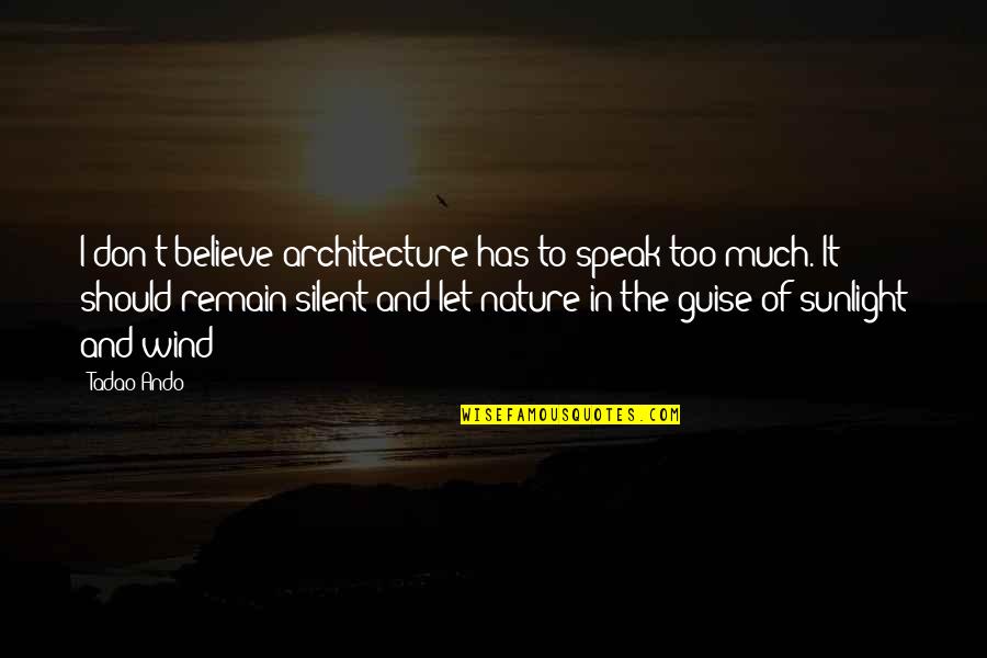 Sunlight And Nature Quotes By Tadao Ando: I don't believe architecture has to speak too