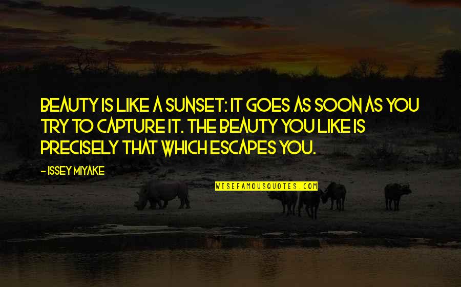 Sunset Beauty Quotes By Issey Miyake: Beauty is like a sunset: it goes as