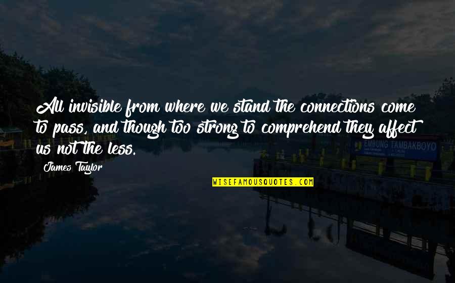 Superando Barreras Quotes By James Taylor: All invisible from where we stand the connections Superando Barreras Quotes By James Taylor: All invisible from where we stand the connections