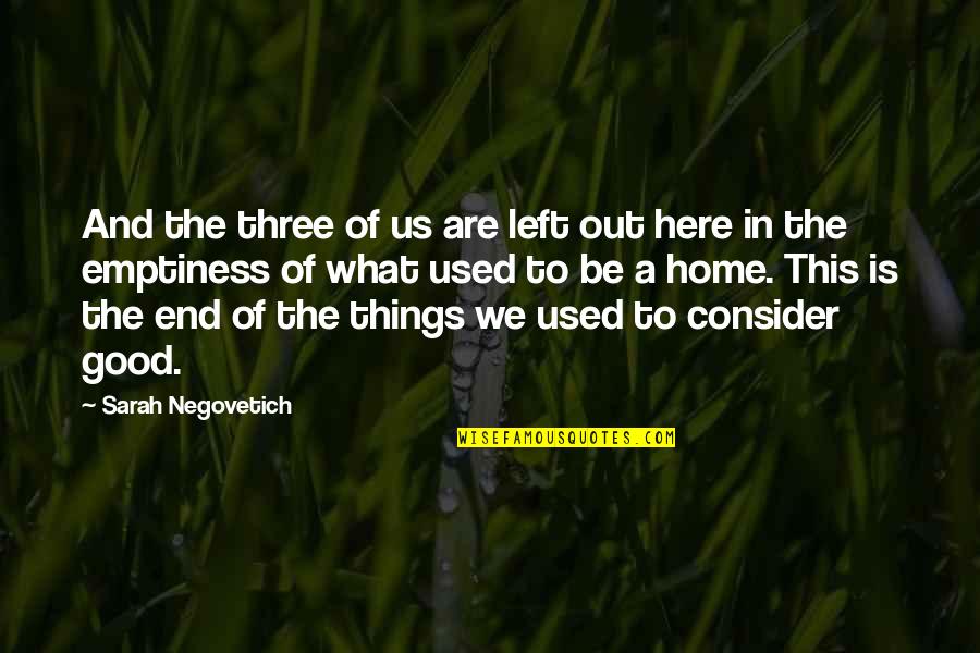 Supergrateful Quotes By Sarah Negovetich: And the three of us are left out