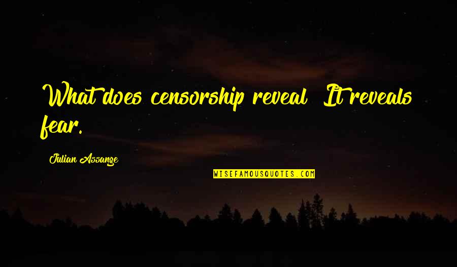 Superminds Quotes By Julian Assange: What does censorship reveal? It reveals fear. Superminds Quotes By Julian Assange: What does censorship reveal? It reveals fear.