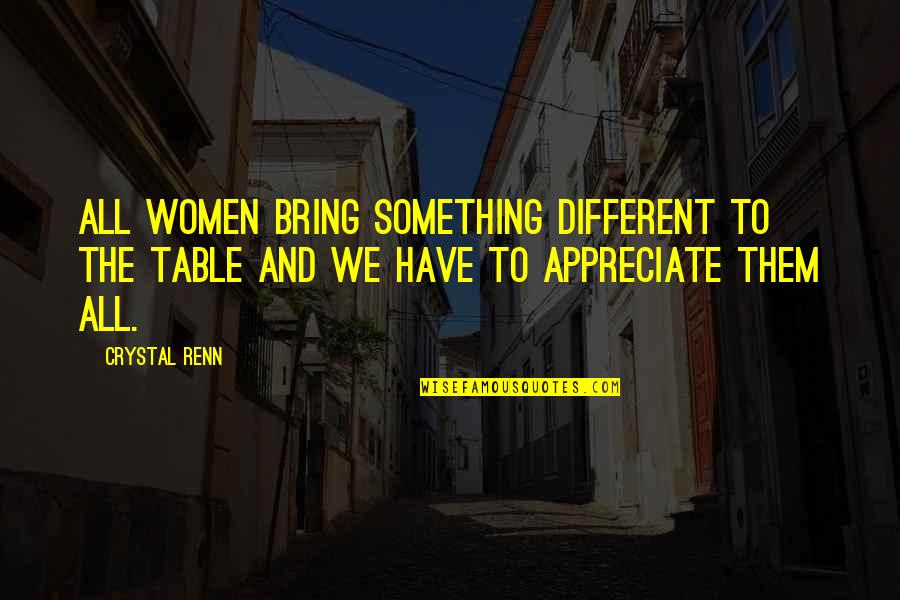 Supersessionism Quotes By Crystal Renn: All women bring something different to the table