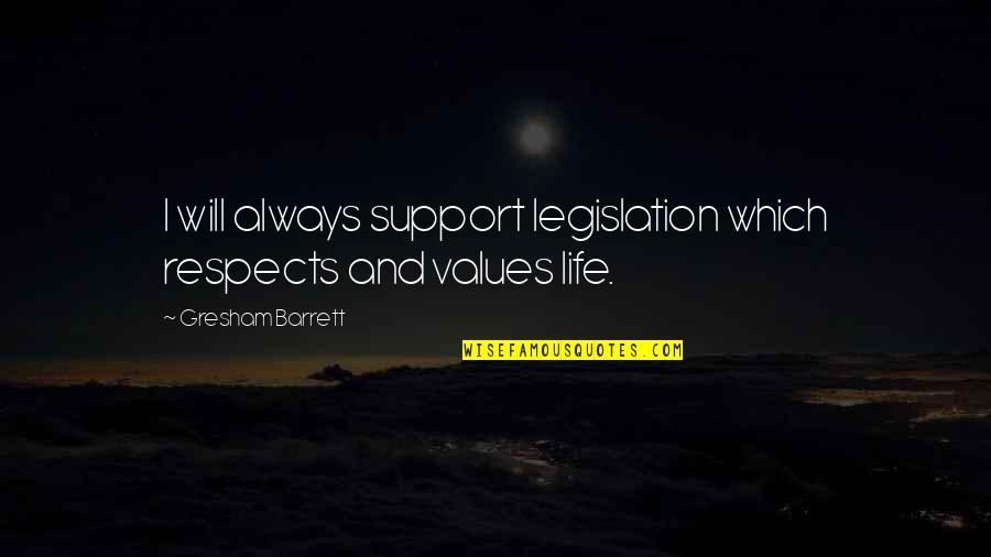 Support For Life Quotes By Gresham Barrett: I will always support legislation which respects and Support For Life Quotes By Gresham Barrett: I will always support legislation which respects and
