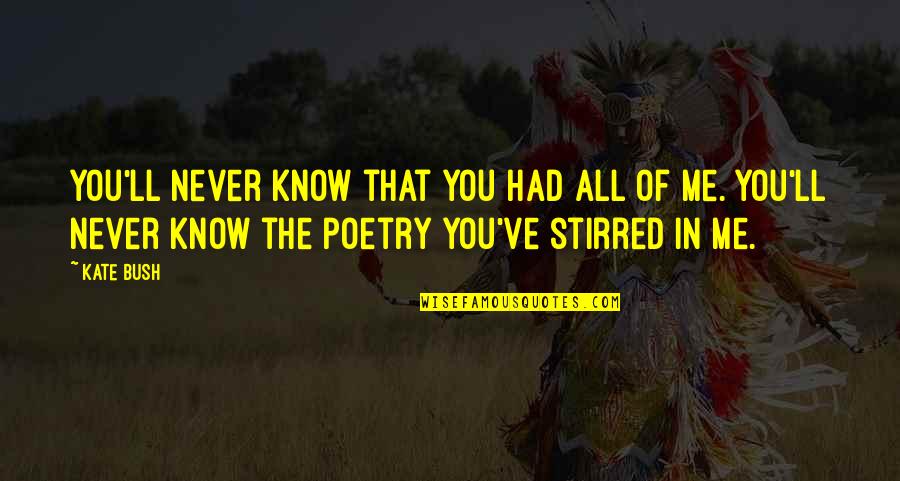 Support The Youth Quotes By Kate Bush: You'll never know that you had all of