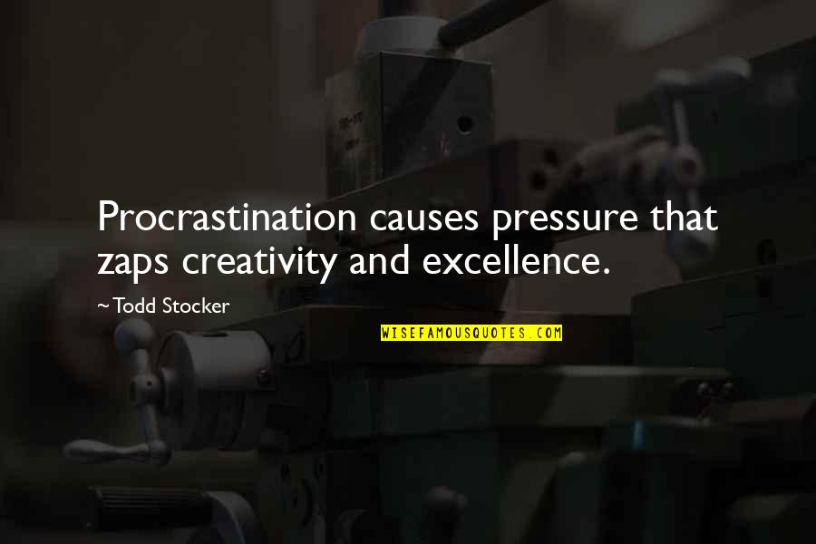 Supporting Community Quotes By Todd Stocker: Procrastination causes pressure that zaps creativity and excellence.