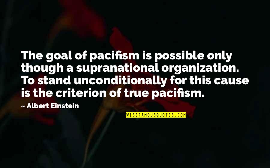 Supranational Organization Quotes By Albert Einstein: The goal of pacifism is possible only though